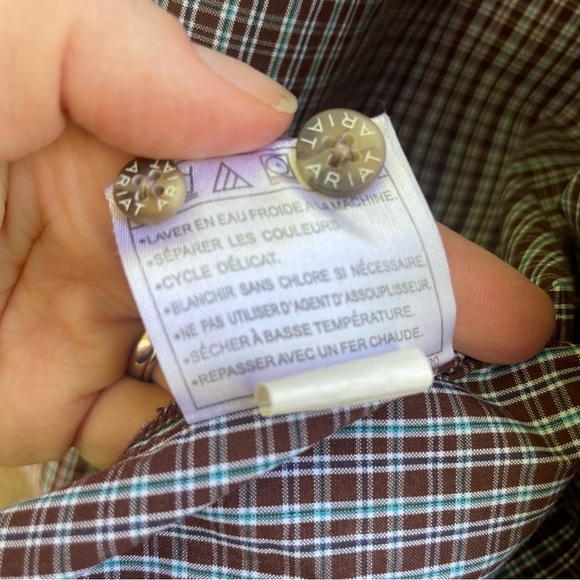 ARIAT Pro Series Men's Brown White Plaid Button Down Short Sleeve Shirt Medium - Picture 7 of 11